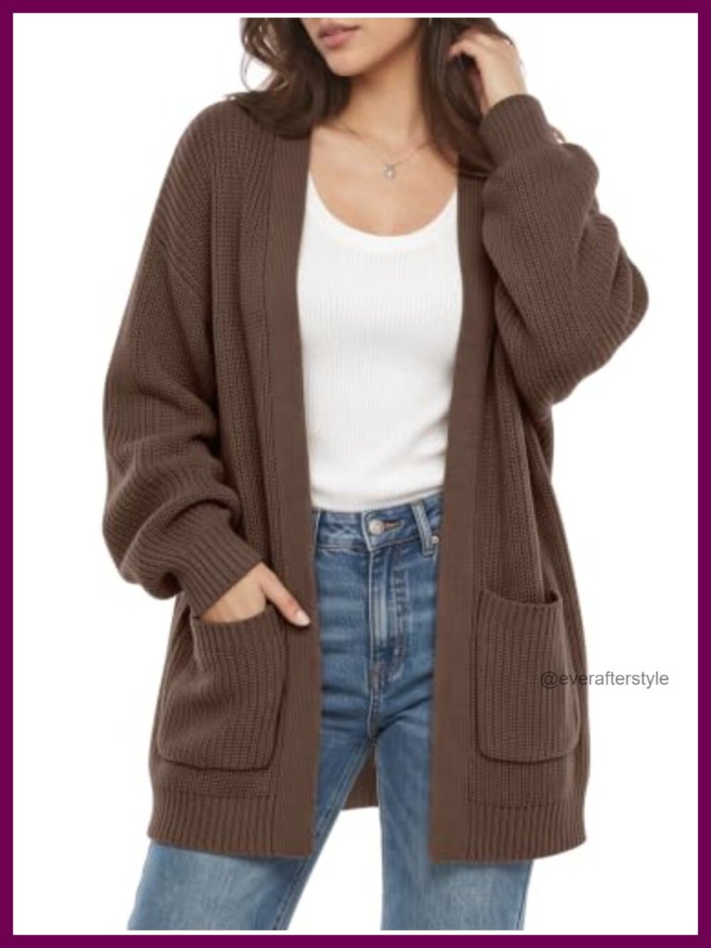 Womens Oversized Open Front Cardigan Lantern Sleeve Knit Sweater